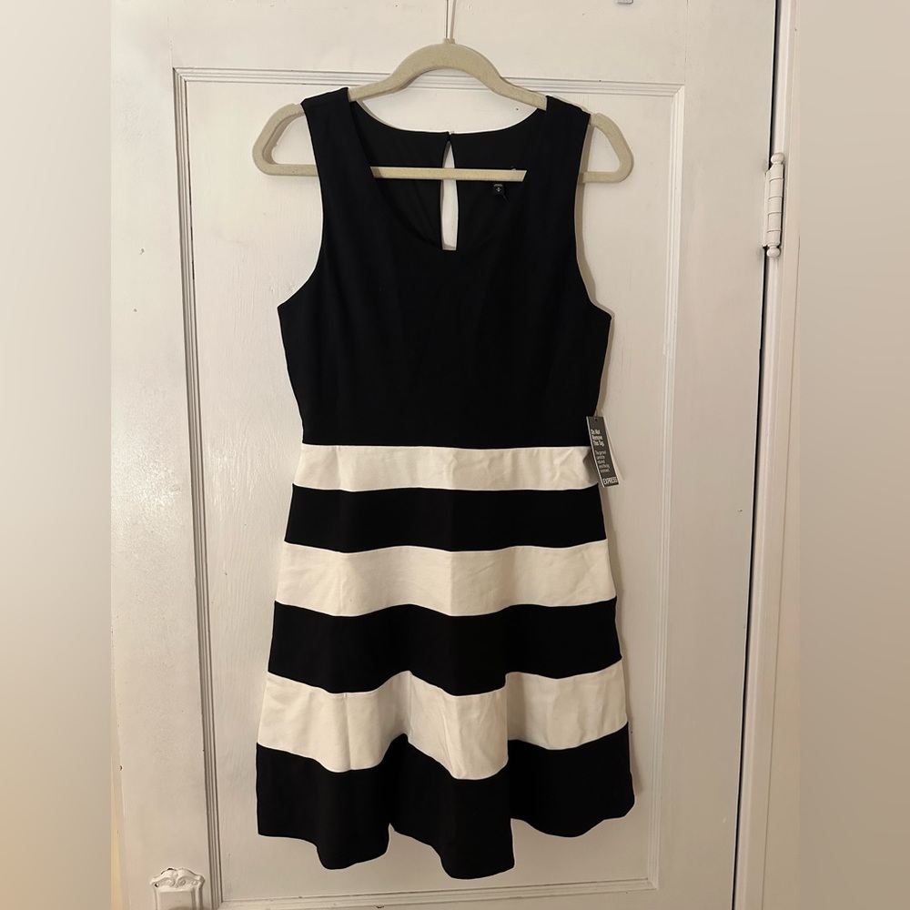 Express black & white striped dress